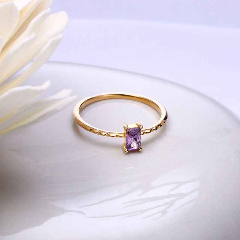 Retro Purple Zircon Ring - Japanese & Korean 925 Silver Geometric Vintage Jewelry for Women