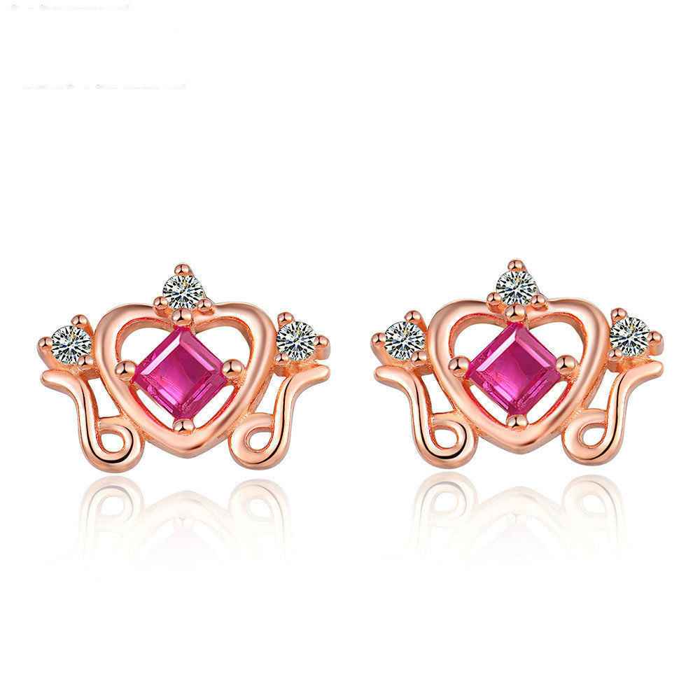 Natural Ruby Stud Earrings - S925 Sterling Silver, Geometric Modern Design, 1.2cm