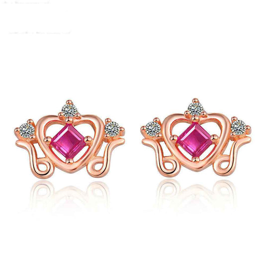 Natural Ruby Stud Earrings - S925 Sterling Silver, Geometric Modern Design, 1.2cm