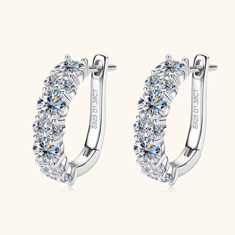 Moissanite Drop Earrings – Modern U-Shaped Design in Gold or White Finish, 1.38ct Total