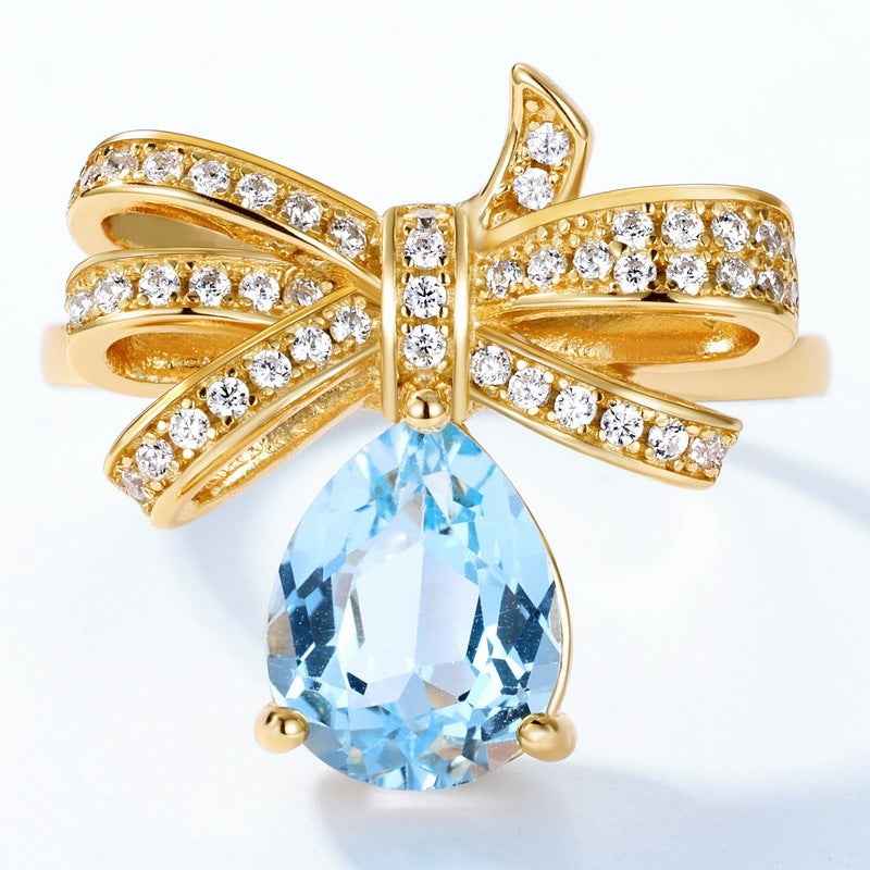 Tassel Bowknot Silver Ring – Gold Electroplated Feminine Statement Jewelry