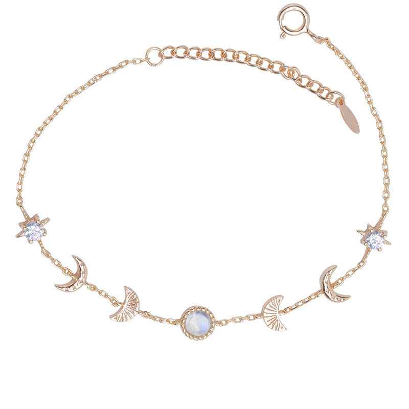 Celestial Moonstone Bracelet - Gold-Plated S925 Sterling Silver Moon & Star Design