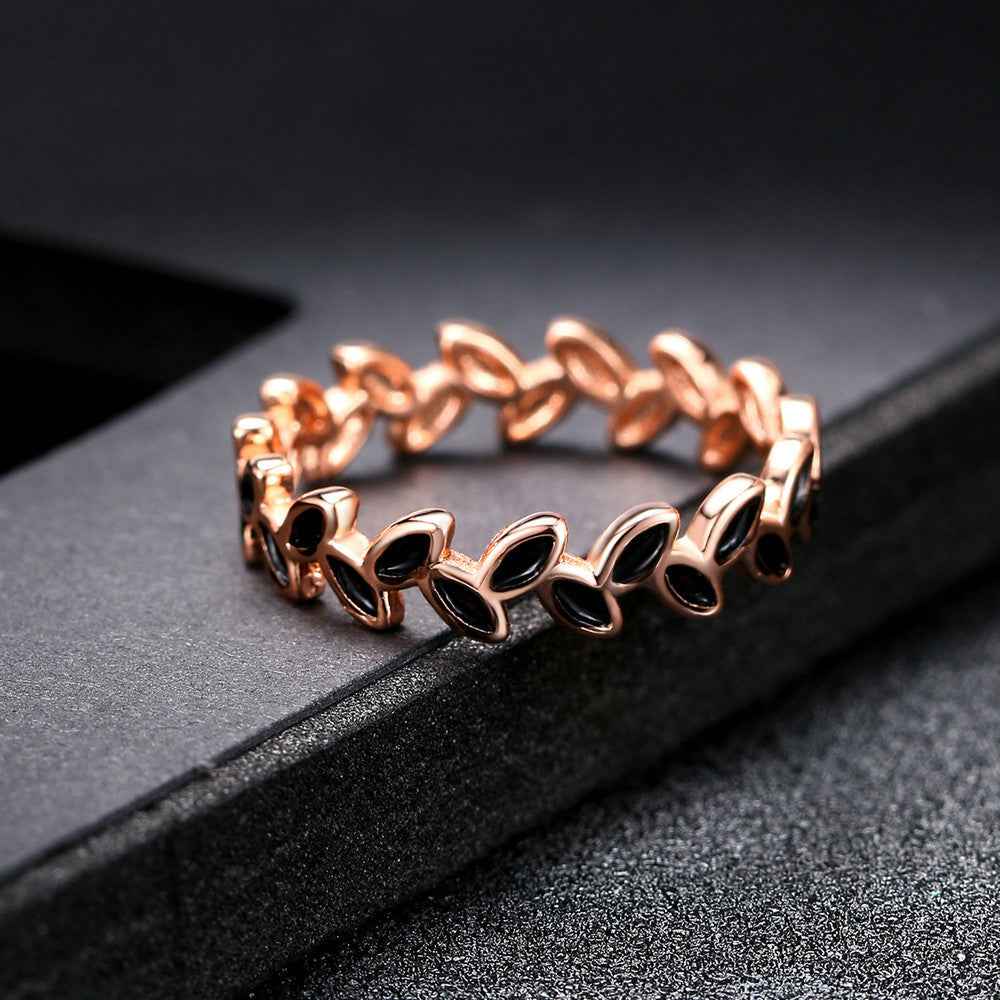 Olive Branch Rose Gold Ring - Korean Style Drop Oil Flower Design for Women’s Versatile Gift Jewelry