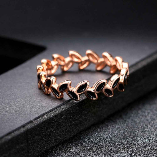 Olive Branch Rose Gold Ring - Korean Style Drop Oil Flower Design for Women’s Versatile Gift Jewelry
