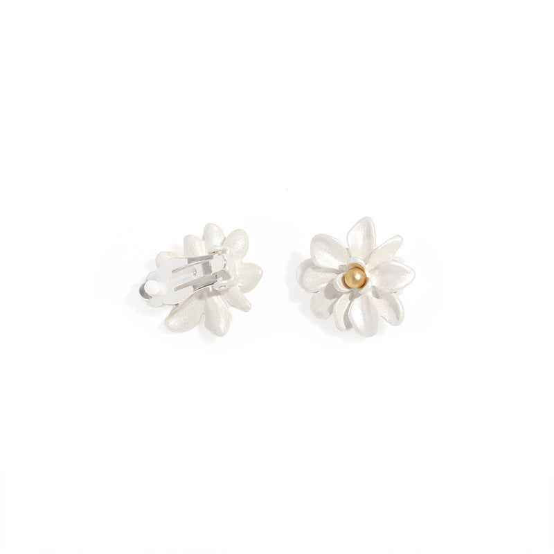 Magnolia Flower Earrings - Retro French Style Alloy Studs and Ear Clips