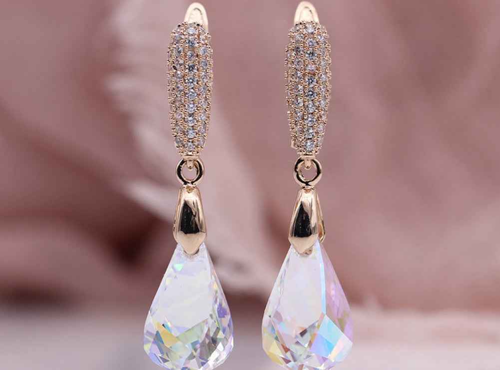 Geometric Crystal Earrings in Champagne or White – Alloy Setting, Modern Women's Jewelry