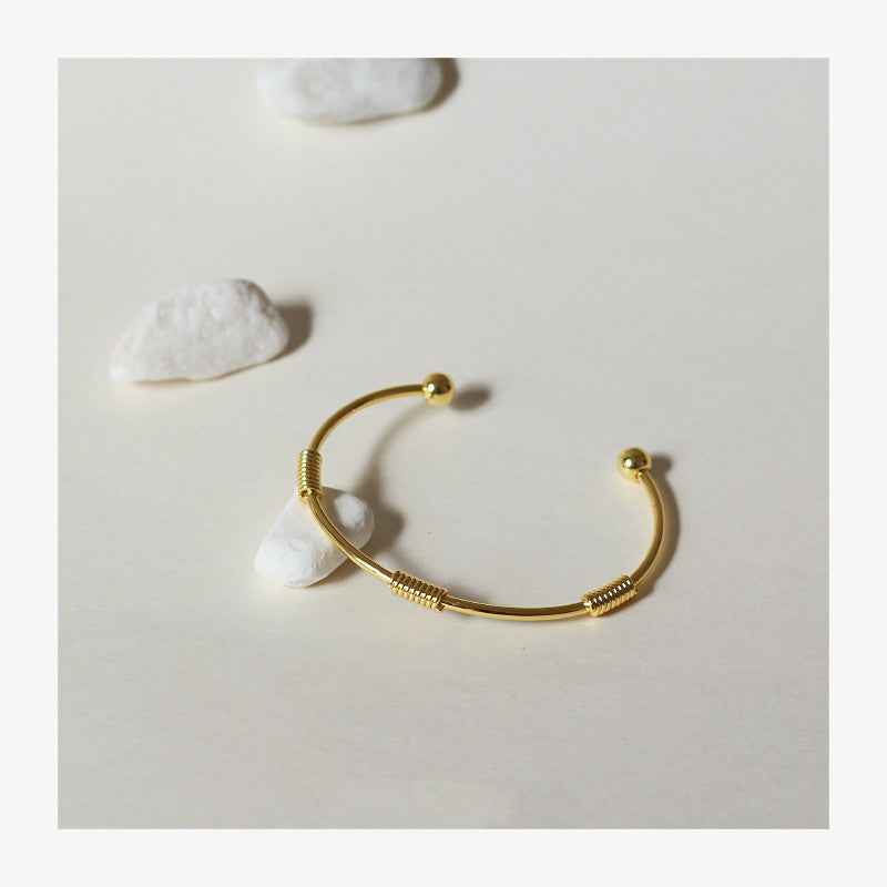 Minimalist Gold Cuff Bracelet - 18K Real Gold Plated, Adjustable Open Design