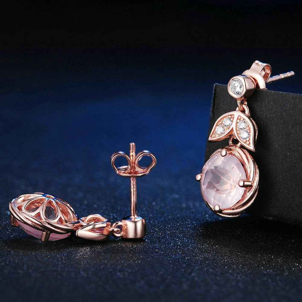 Natural Pink Crystal Earrings - S925 Sterling Silver Prong Setting, Certified Gemstone