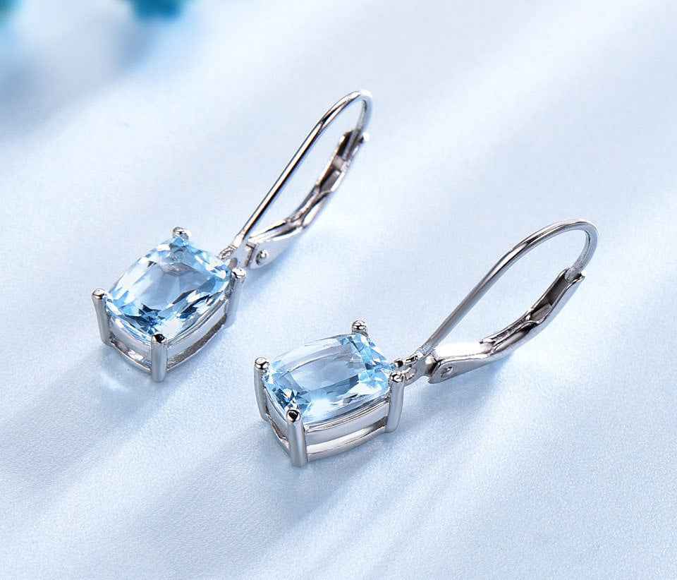 Blue Topaz Geometric Earrings in 925 Sterling Silver - Modern Drop Design
