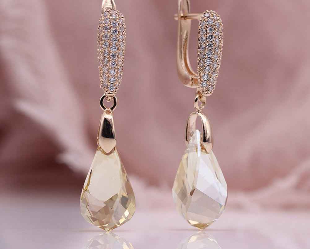 Geometric Crystal Earrings in Champagne or White – Alloy Setting, Modern Women's Jewelry