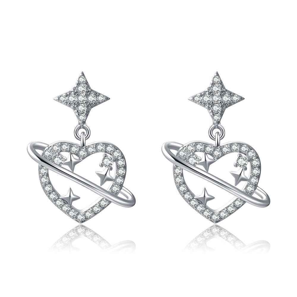 Gold-Plated Heart-Shaped Earrings – Romantic Copper Jewelry with Simulated Gemstones (White Gold Tone)