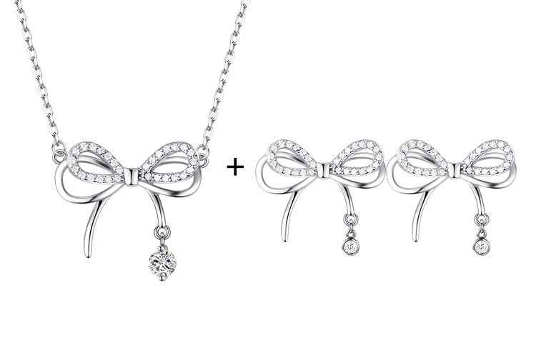 Sterling Silver Bow Necklace with Pave Design