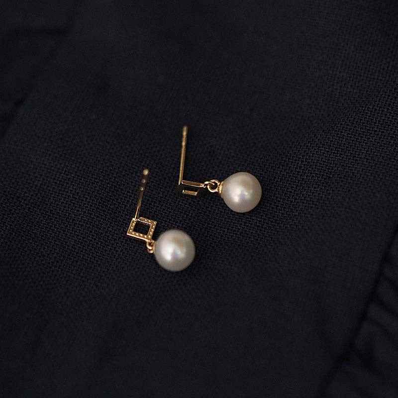 Mini Square Stud Earrings - Gold-Plated Alloy with 5mm Pearl Accent in Minimalist Modern Design