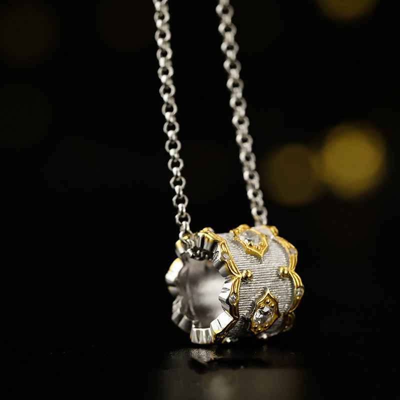 Fine Brushed Plant Flower Necklace with Zircon Accent, Adjustable Chain in Silver or Gold Finish