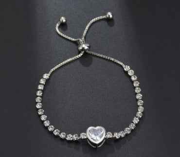 Minimalist Crystal Bracelet - Unisex Adjustable Design with Zircon Inlay in Heart and Circle Styles, Multiple Colors Available