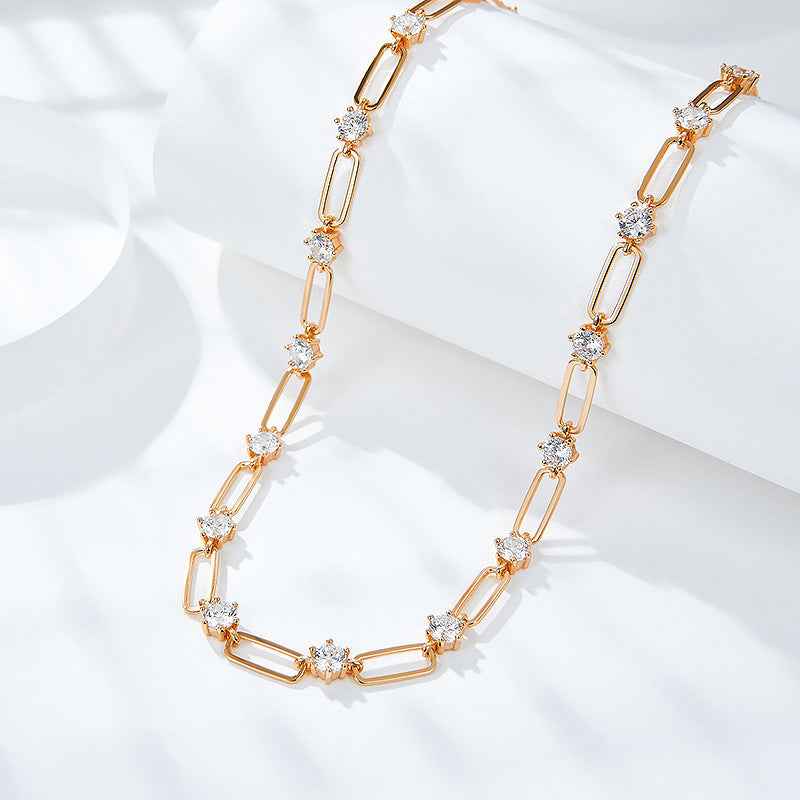 Twin Round Diamond Clavicle Necklace - S925 Sterling Silver with Gold or Silver Finish, Geometric Design