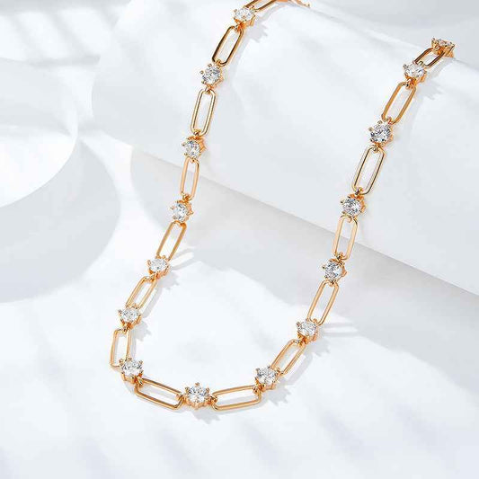 Twin Round Diamond Clavicle Necklace - S925 Sterling Silver with Gold or Silver Finish, Geometric Design