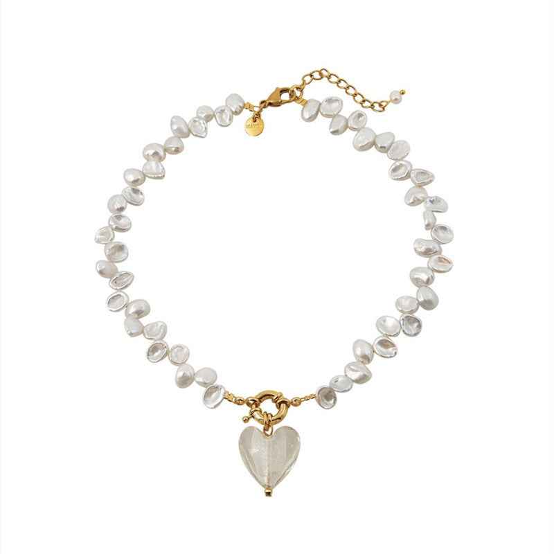 Irregular Pearl Pendant Necklace - 18K Gold-Plated European/American Style Glass Design