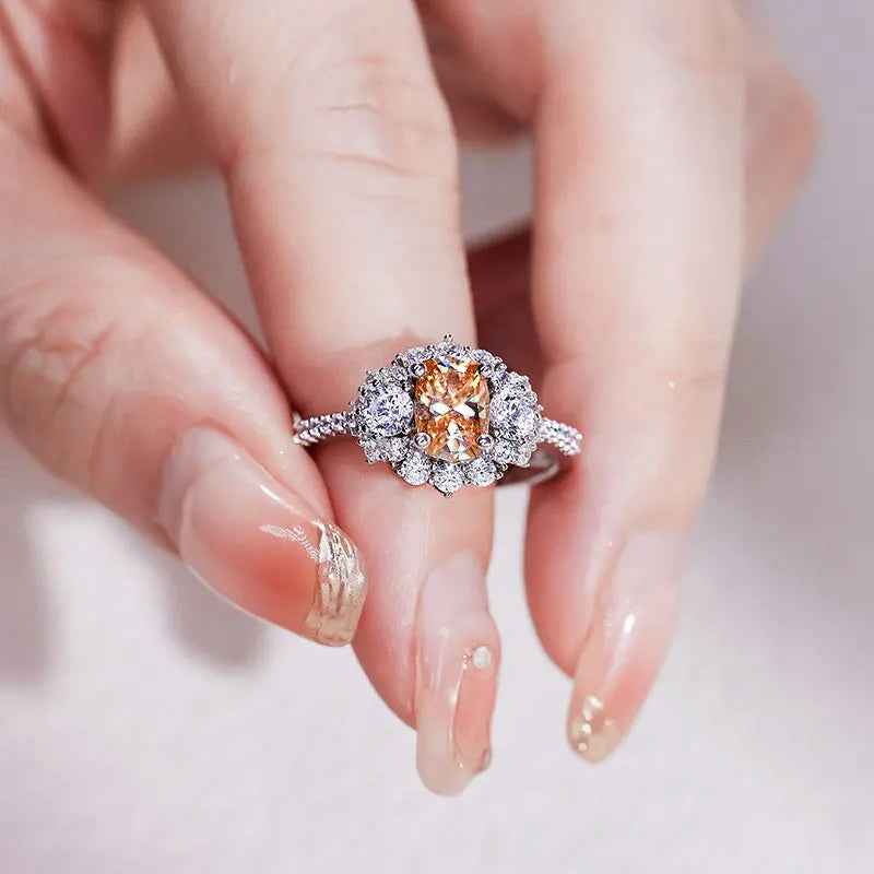 Moissanite Champagne Ring S925 Silver with 18K Gold Plating for Women