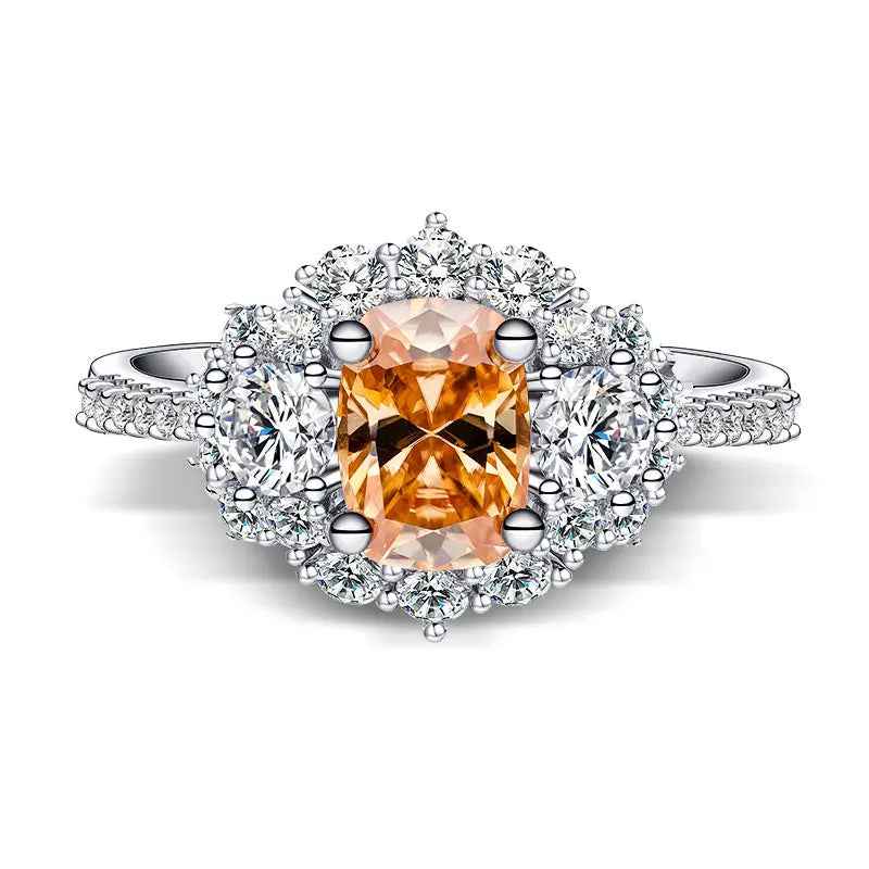 Moissanite Champagne Ring S925 Silver with 18K Gold Plating for Women