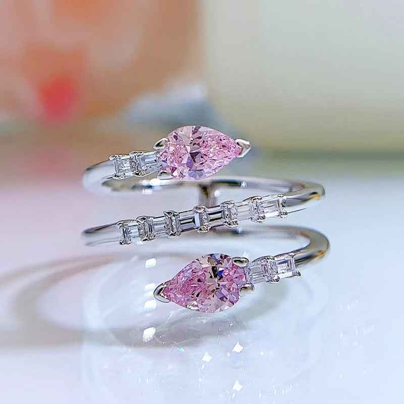 All-Matching Geometric Gemstone Ring - Adjustable 925 Sterling Silver Open Band for Women in European & American Fashion