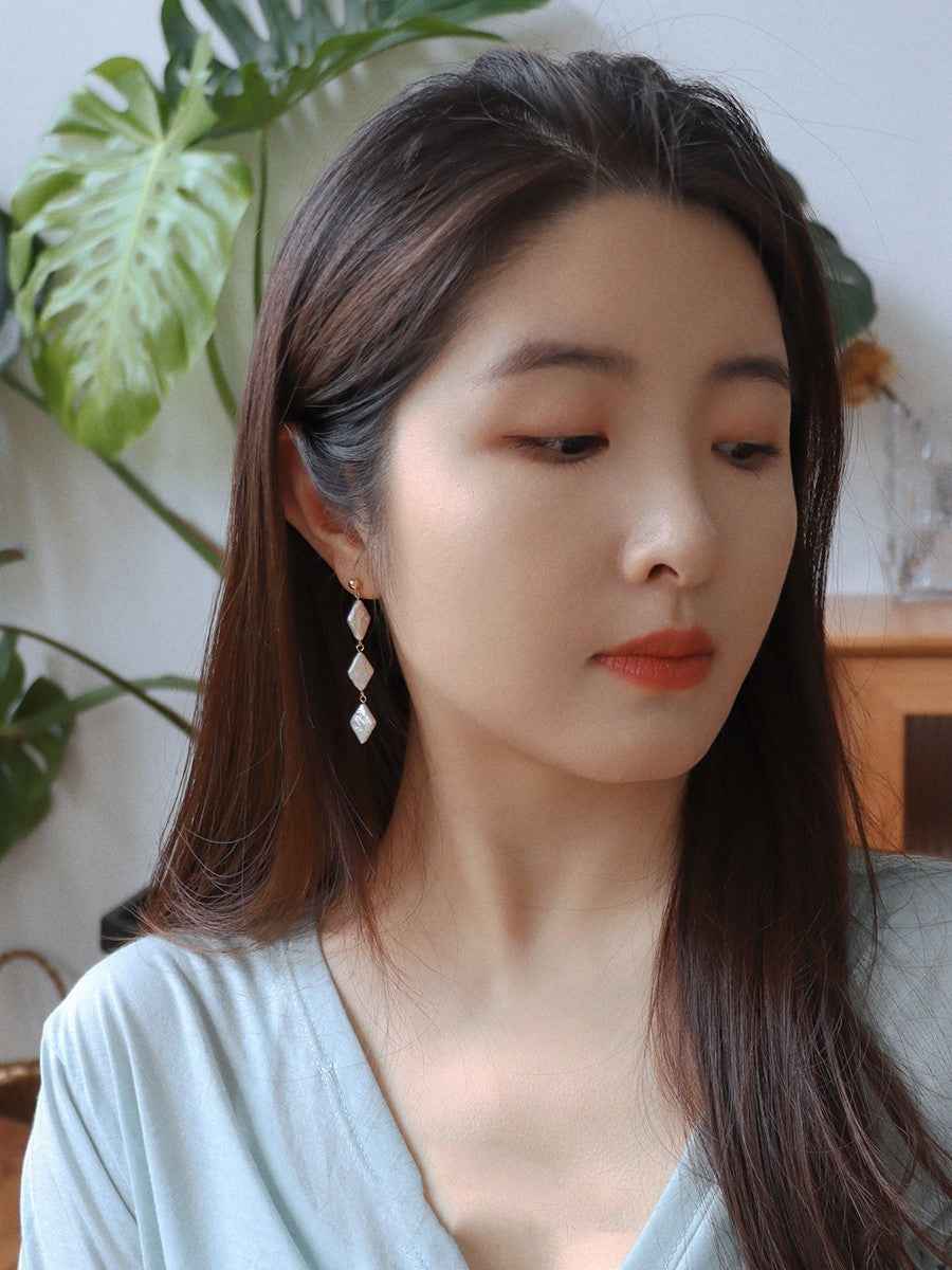 Natural Baroque Pearl Earrings - Statement Rhombus Design, 6cm, Pierced & Non-Pierced Options