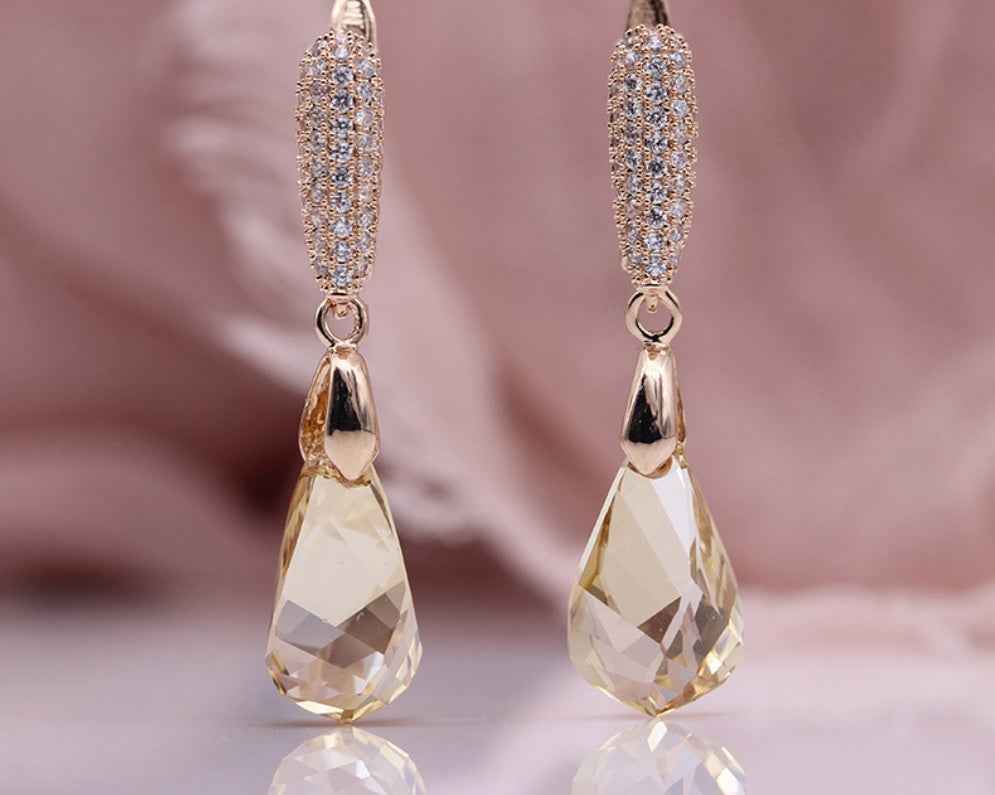 Geometric Crystal Earrings in Champagne or White – Alloy Setting, Modern Women's Jewelry