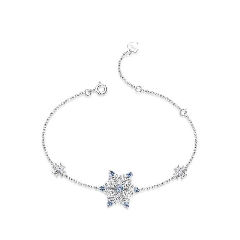 Snowflake Christmas Bracelet | 925 Sterling Silver & Gold-Plated Gem Inlay | Perfect Winter Holiday Gift