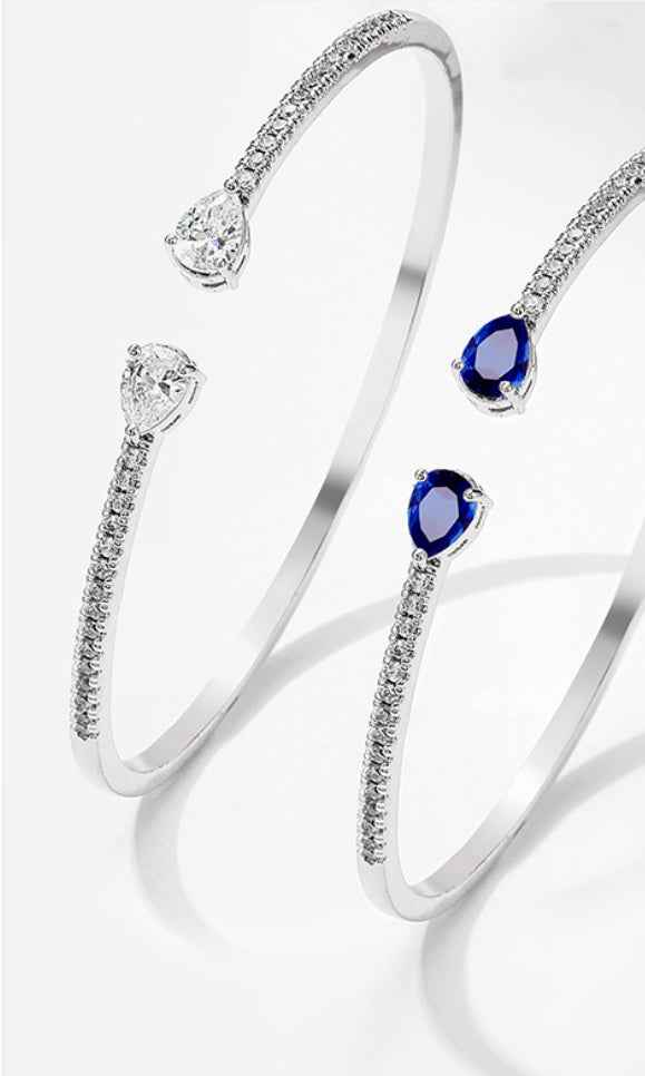 Luxury Zircon Fashion Bracelet - Personalized Copper Design with White or Blue Accents