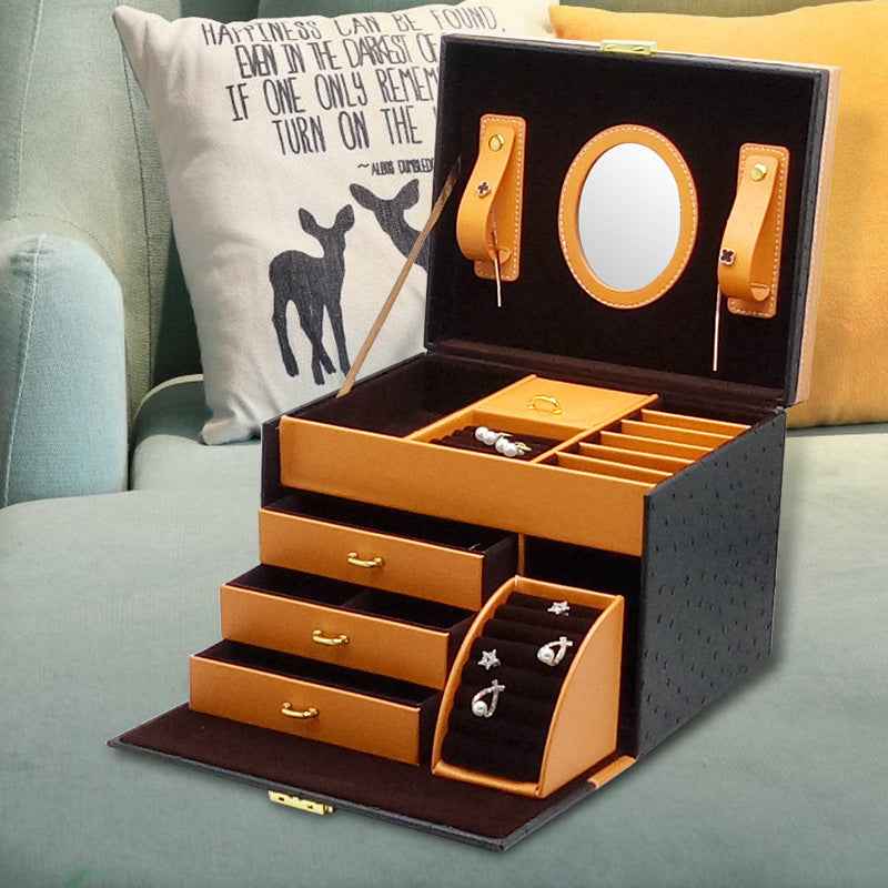 Luxury Leather Jewelry Organizer with Stylish Storage Drawer for Rose Gold Crown Ring in Multiple Colors