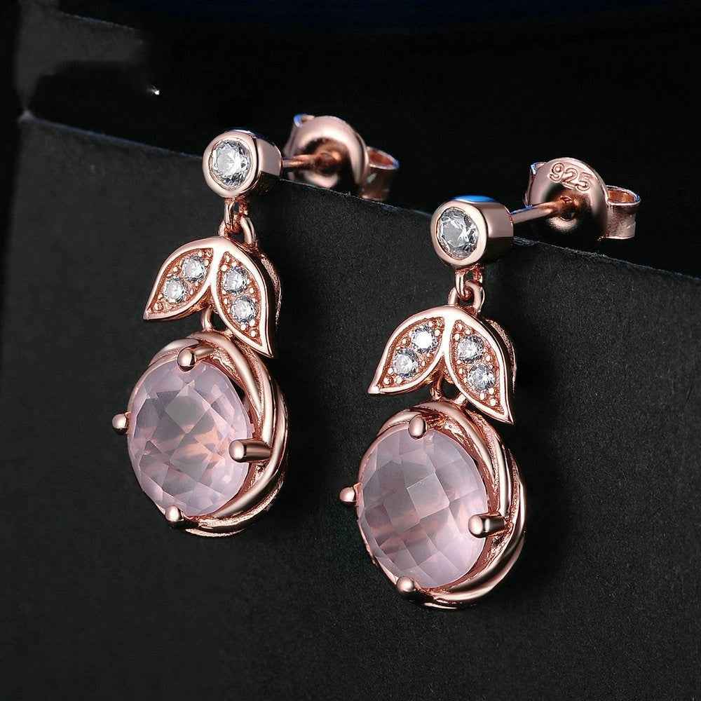 Natural Pink Crystal Earrings - S925 Sterling Silver Prong Setting, Certified Gemstone