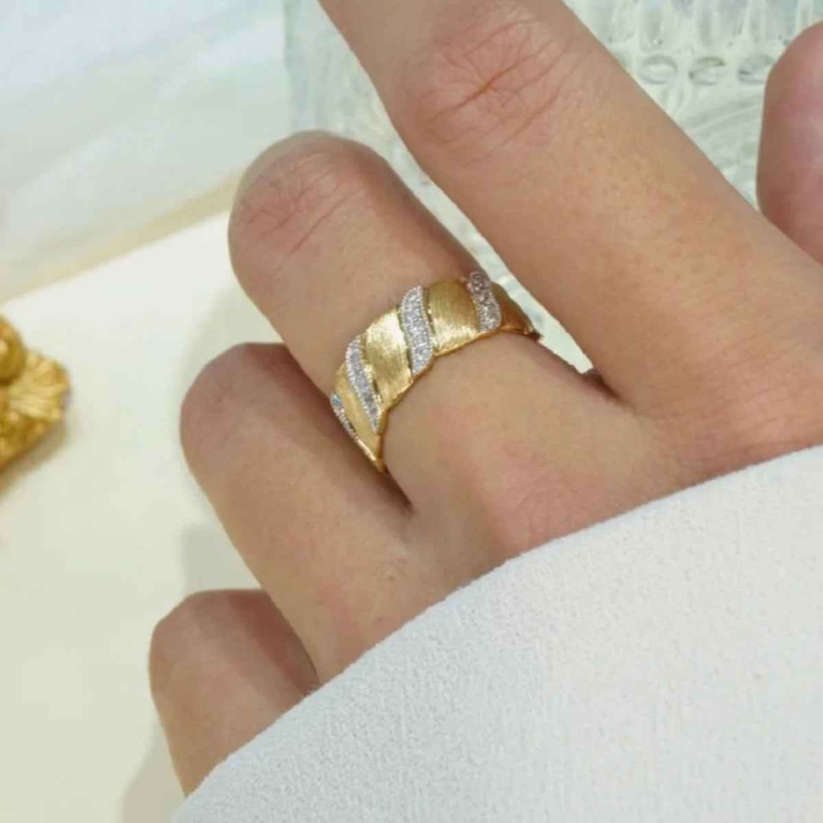 Brushed Gold Vintage Pinky Ring - Unisex S925 Sterling Silver Micro Inlay Affordable Luxury Statement