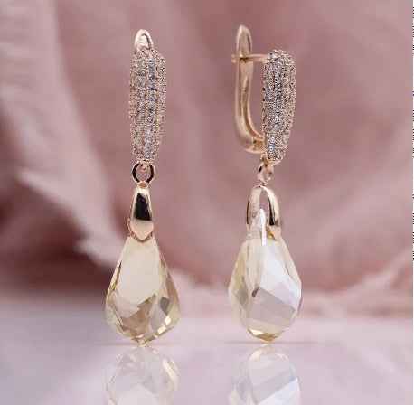 Geometric Crystal Earrings in Champagne or White – Alloy Setting, Modern Women's Jewelry