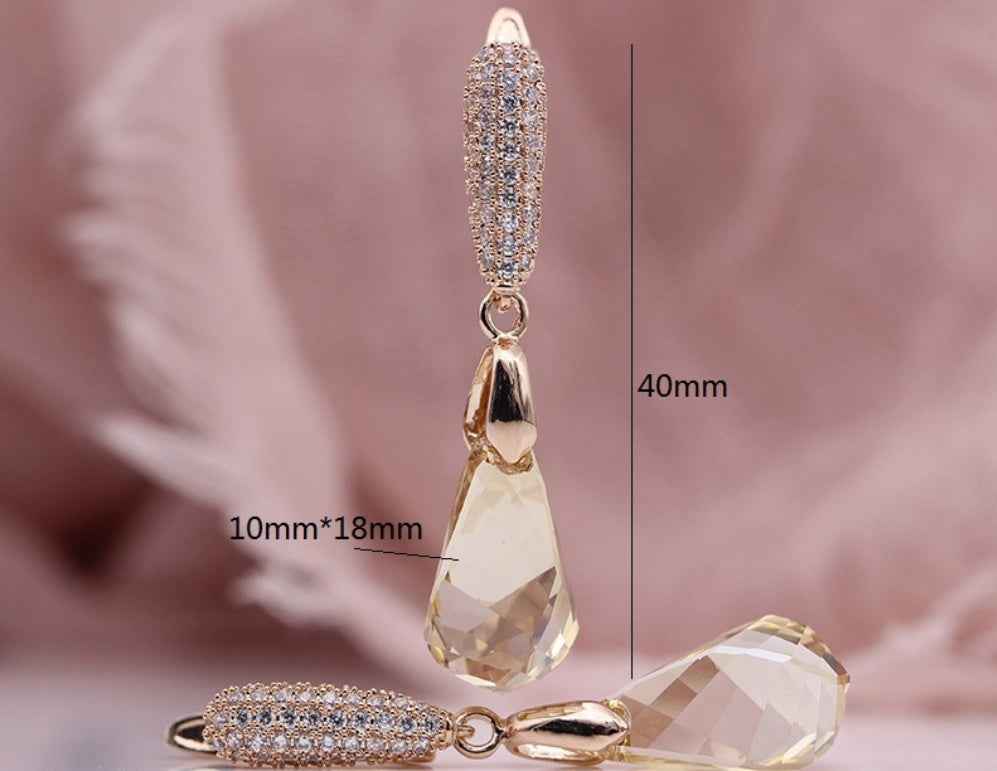 Geometric Crystal Earrings in Champagne or White – Alloy Setting, Modern Women's Jewelry