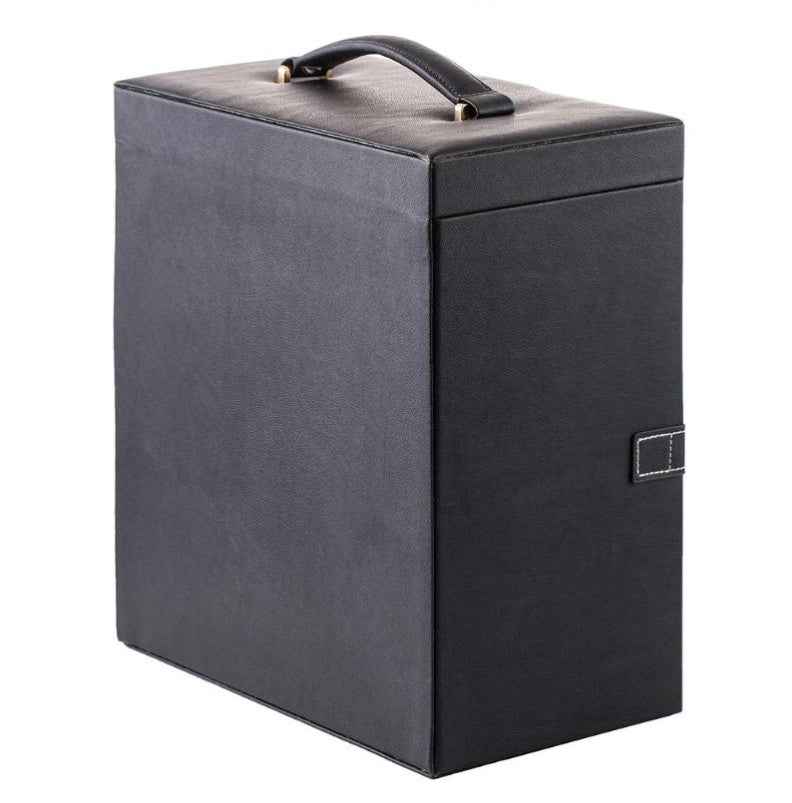 Oversized Leather Jewelry Box with Multi-Drawers, Large Capacity Organizer, Glass Mirror & Gold Handles