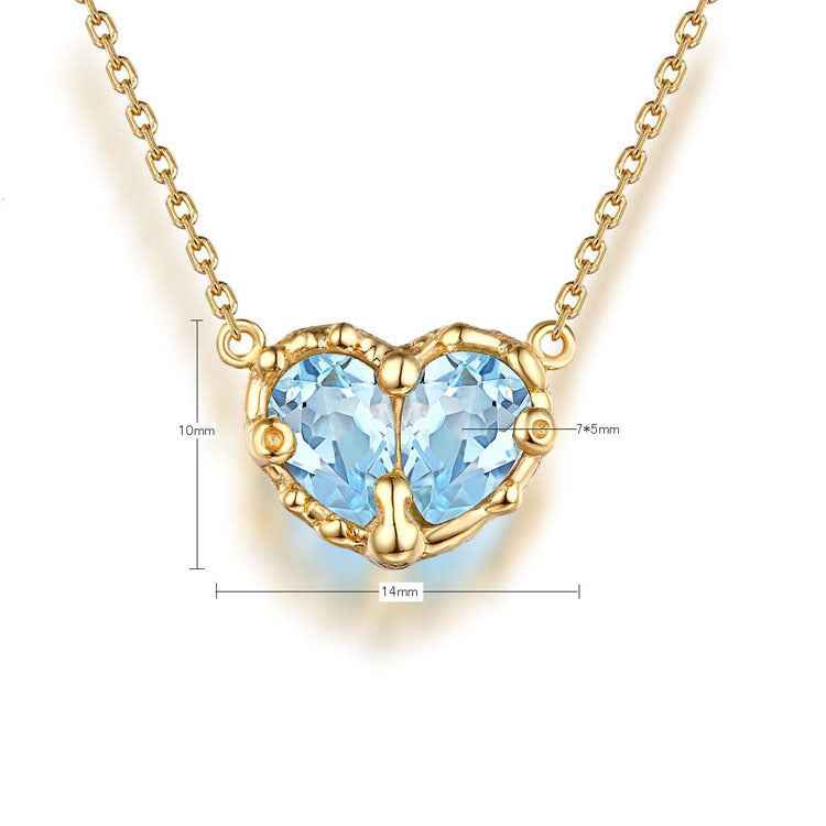 Heart-Shaped Gemstone Necklace - S925 Gold-Plated Natural Topaz or Pink Crystal, Adjustable Design