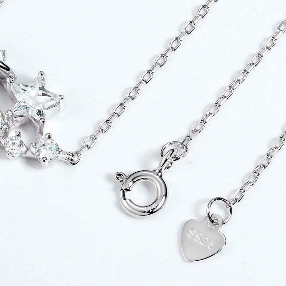 Celestial Star Necklace in Silver with White Crystal Constellation Pendant (51–80cm)