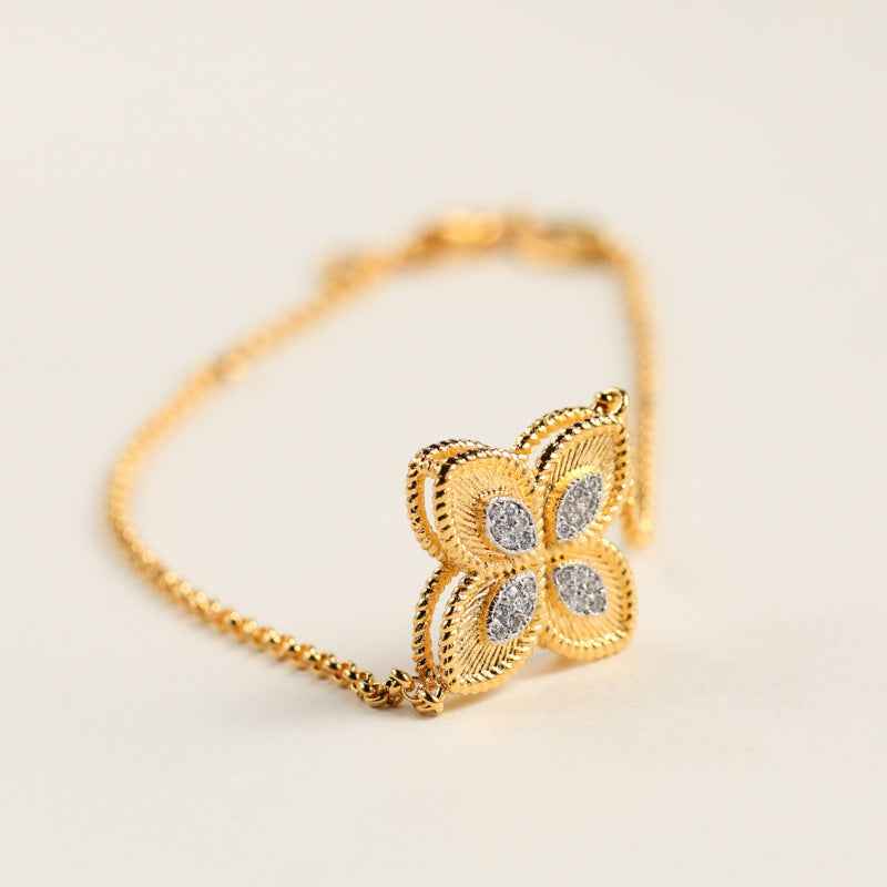 Gold Sterling Silver Bracelet - Adjustable Intellectual Elegance Design (S925, 18+2cm)