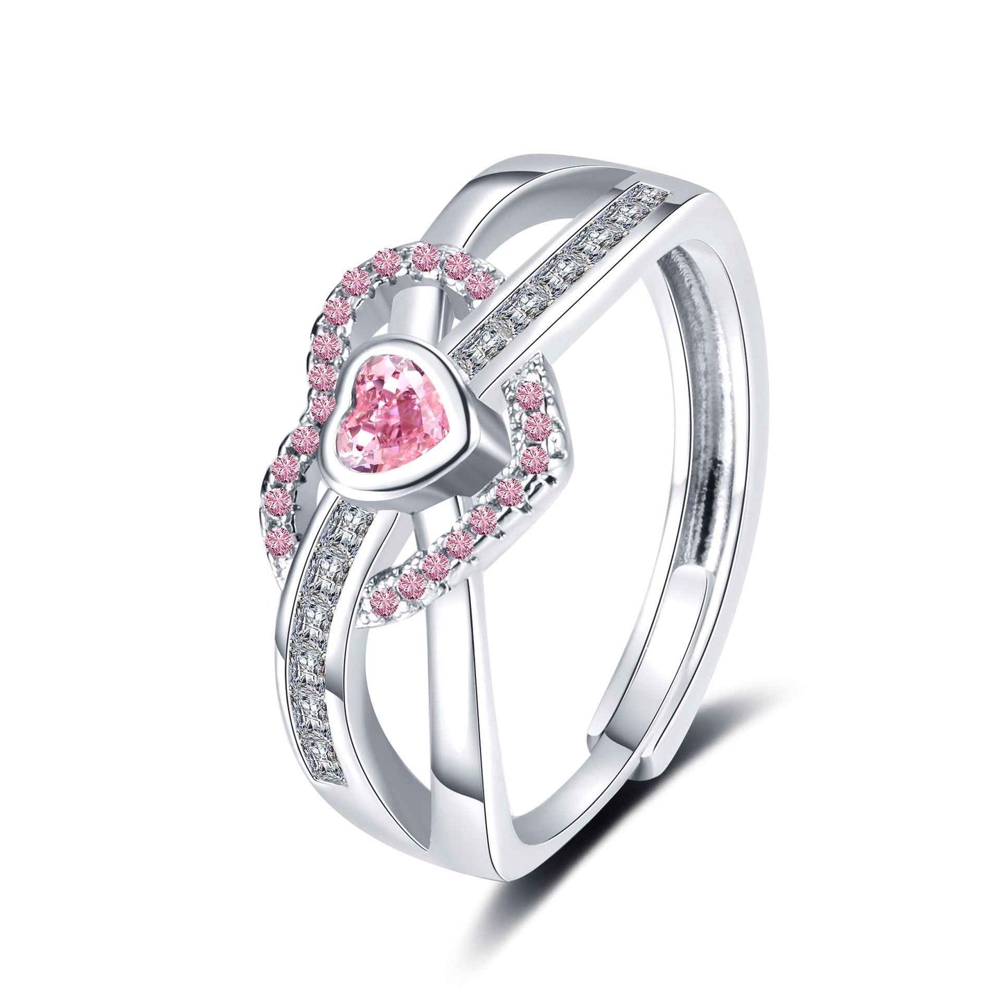 Pink Heart Zircon Ring - Adjustable OL Jewelry for Women | Romantic Geometric Fashion (4 Color Options)