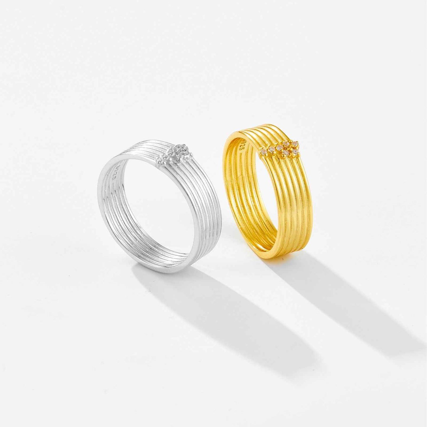 Double Layer Silver Ring for Women - Simple Geometric Stacking Band