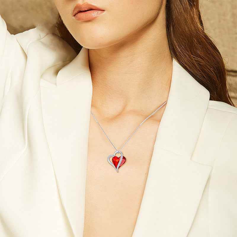 High-End Crystal Pendant Necklace - Bold Statement Jewelry in Plated Copper, Available in Red or Rose