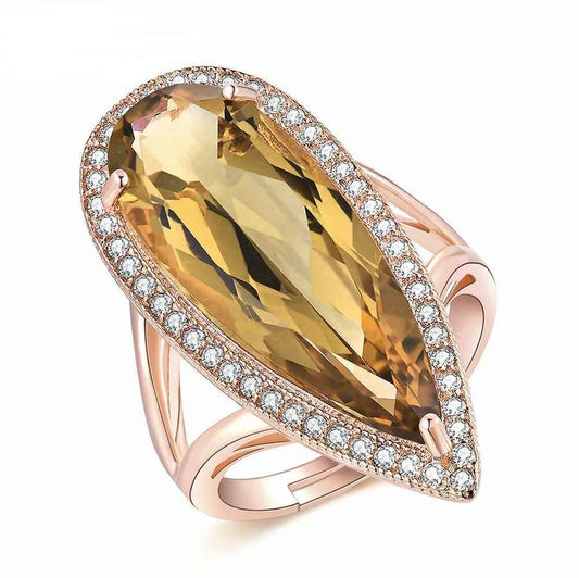 Pear Cut Citrine Halo Ring in Rose Gold Vermeil - Stunning Elegance