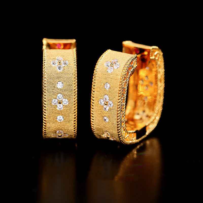 Vintage Gold-Plated Statement Earrings – 9mm Wide, Thick 925 Sterling Silver with Cubic Zirconia Accents
