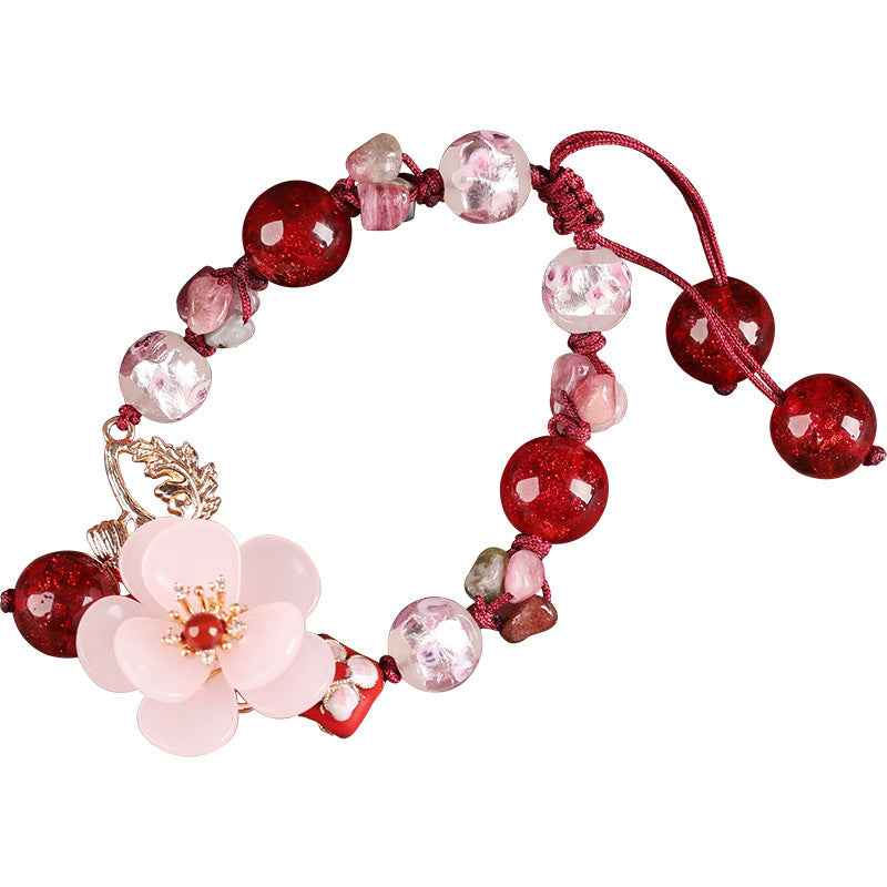 Flower Palace Tourmaline Bracelet for Women - Retro Cloisonné, Red Agate & Colored Glaze | Adjustable Luxury Jewelry