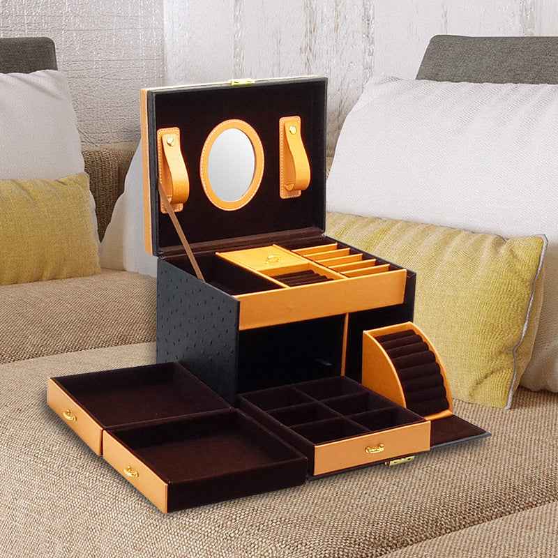 Luxury Leather Jewelry Organizer with Stylish Storage Drawer for Rose Gold Crown Ring in Multiple Colors