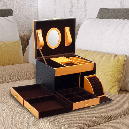 Luxury Leather Jewelry Organizer with Stylish Storage Drawer for Rose Gold Crown Ring in Multiple Colors