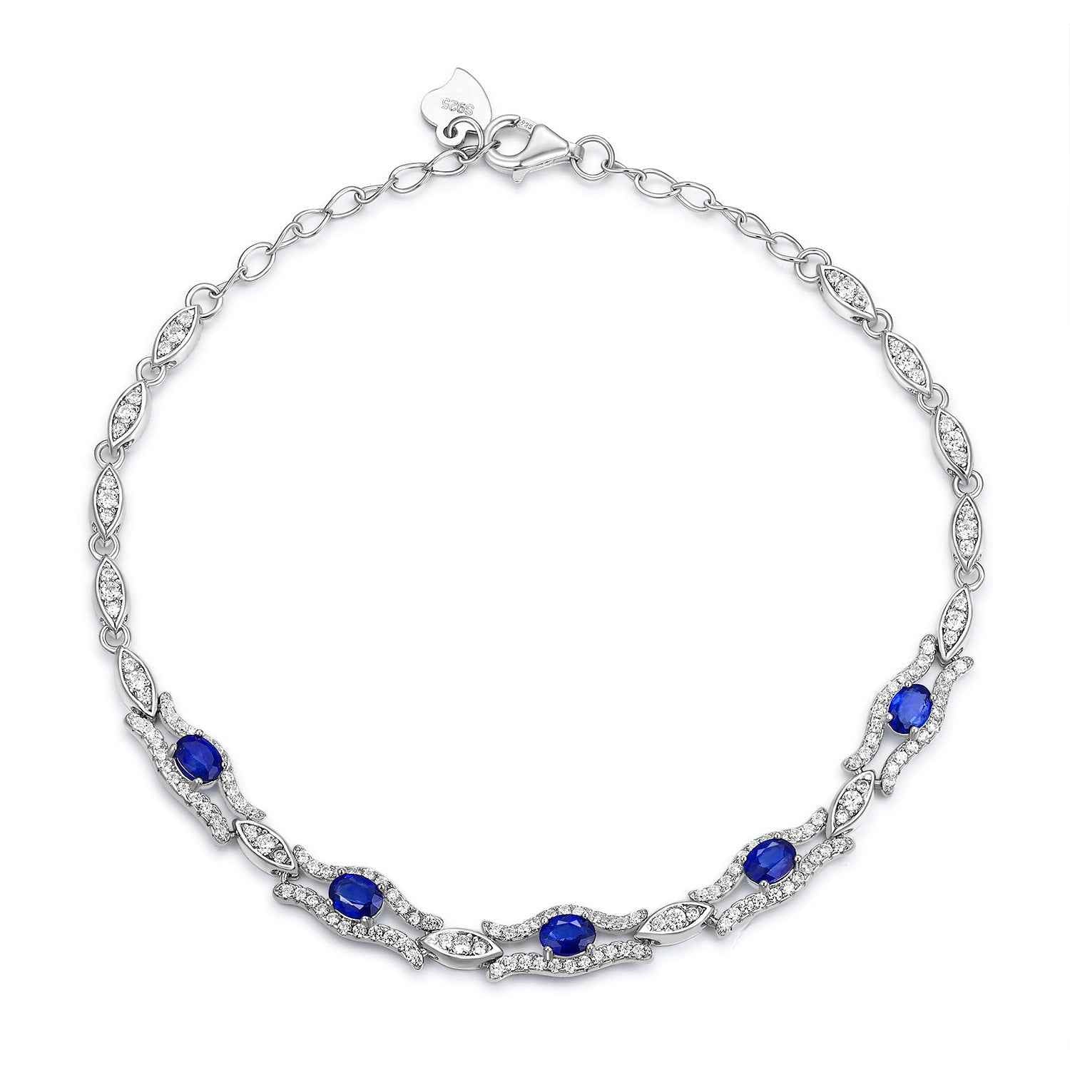 Natural Sapphire Bracelet in S925 Sterling Silver - Geometric Design Luxury Women's Jewelry