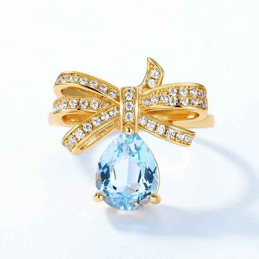 Tassel Bowknot Silver Ring – Gold Electroplated Feminine Statement Jewelry