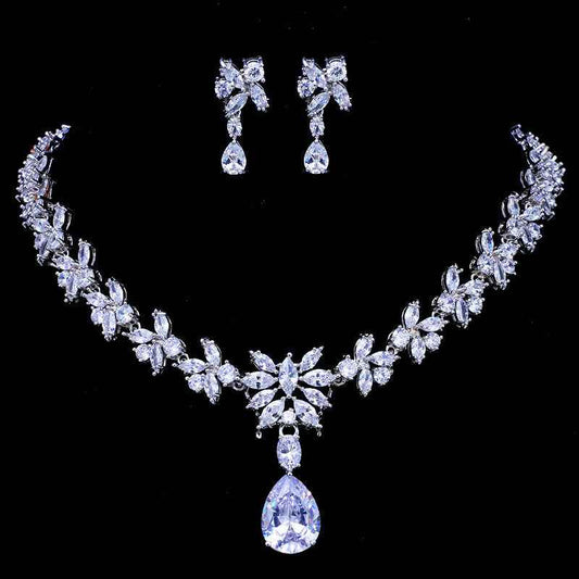 Exquisite Zircon Jewelry Set - Gold-Plated Necklace & 2 Pairs of Earrings in Luxury Gift Set