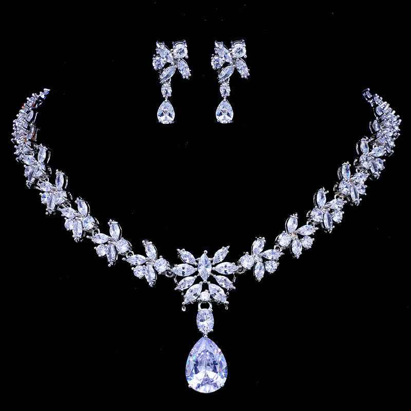 Exquisite Zircon Jewelry Set - Gold-Plated Necklace & 2 Pairs of Earrings in Luxury Gift Set